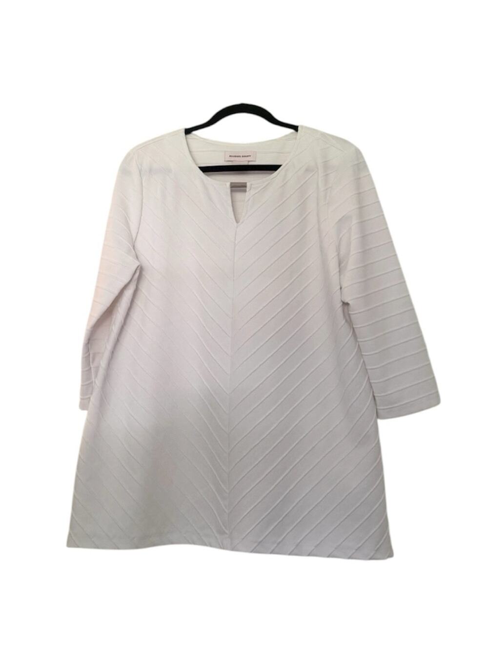 Allison Daley White Ribbed 3/4 Sleeve Tunic Top Keyhole Blouse Size Large